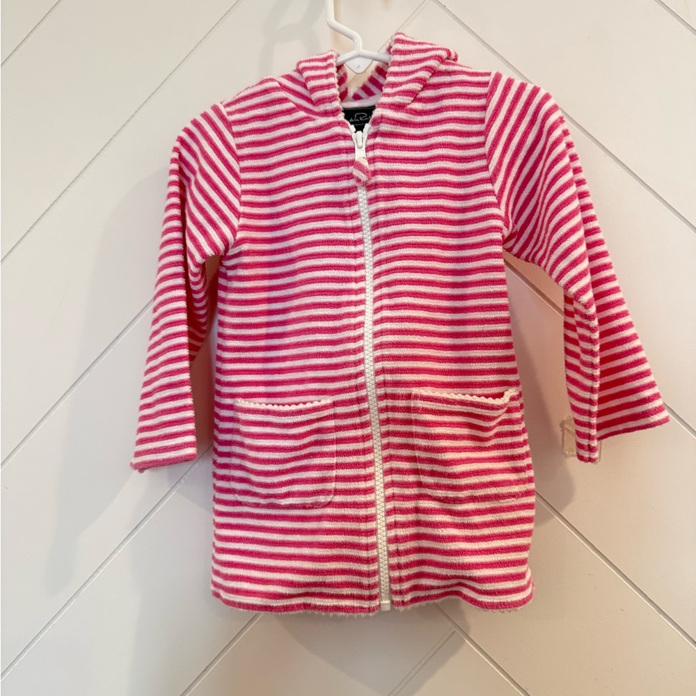 Like New Oscar de la Renta Girls Cabana Pink Stripe Cover Up Terry Cloth Size 2